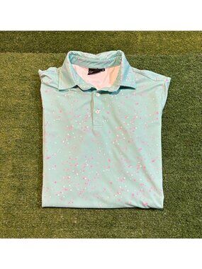 Sunday Swagger Polo mens medium green pink lighweight breathable paint splash